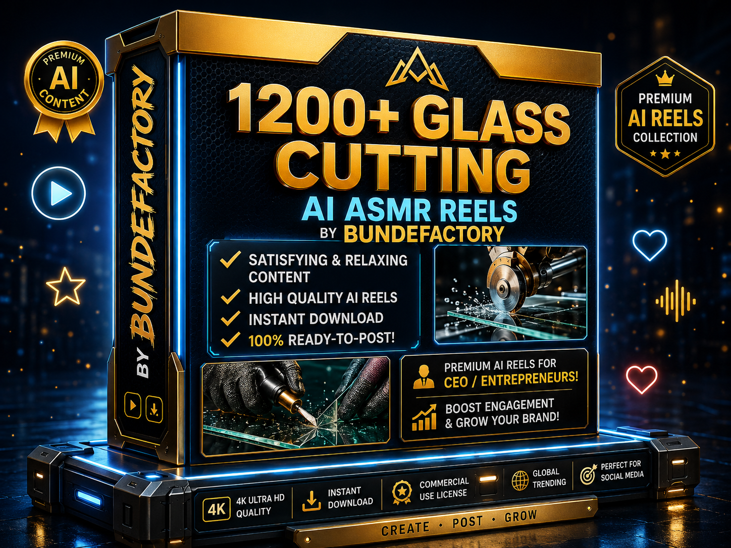 Glass Cutting AI ASMR Video Assets Bundle (1200+ Videos)